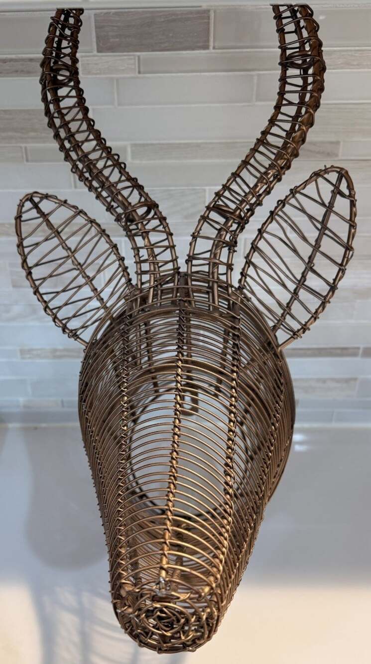 Gold Metal Wire 3D Antelope Gazelle Head Faux Taxidermy Boho Wall Hanging Decor